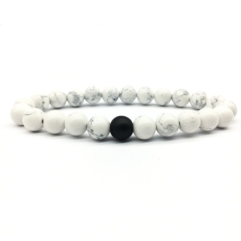 Couple Geometric Bead Bracelets Set 8mm Frosted Stone White Turquoise Matte Black 18cm Friendship Jewelry 18cm