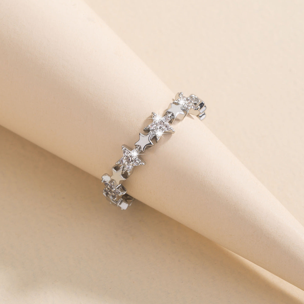 Unisex Starry Five Pointed Star Ring Copper Zircon Celestial Design Fashion Jewelry Statement Ring Gift For Occasions