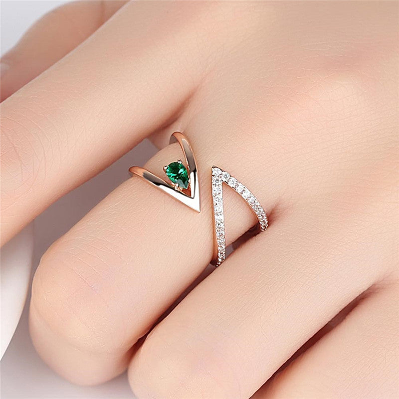 V Shaped Cross Drop Ring Copper Gold Plated Zircon Jewelry