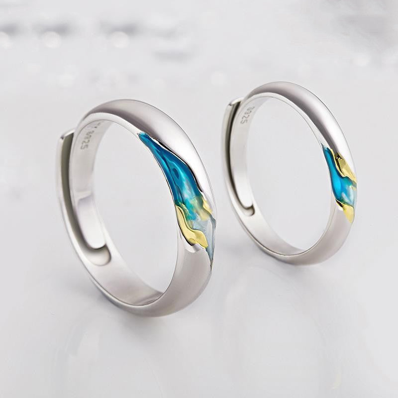 Couple Rings Starry Sky Alloy Inlay Gemstones Silver Gold