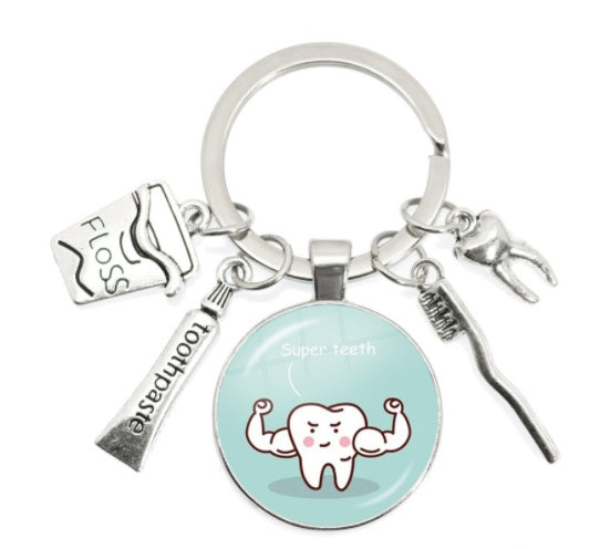 Round Toothbrush Keychain Alloy Metal Key Ring Unisex Pendant Gift for Keys Bags Backpacks and More Gift Ideas