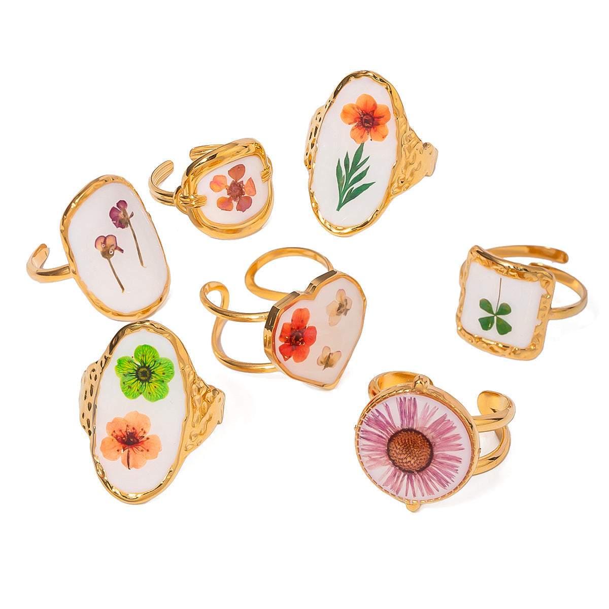 Women's Stainless Steel Flower Ring Adjustable Opening Electroplated Durable Fashion Jewelry Accessory For Her