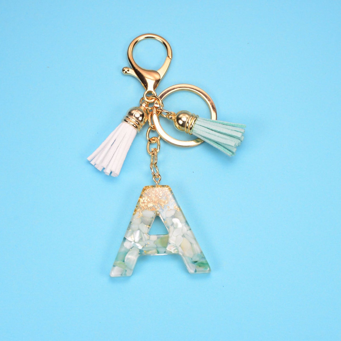 Resin Letter Keychain With Gold Foil Tassel And Alphabet Initial Keyrings For Purses Bags Backpacks Decoration