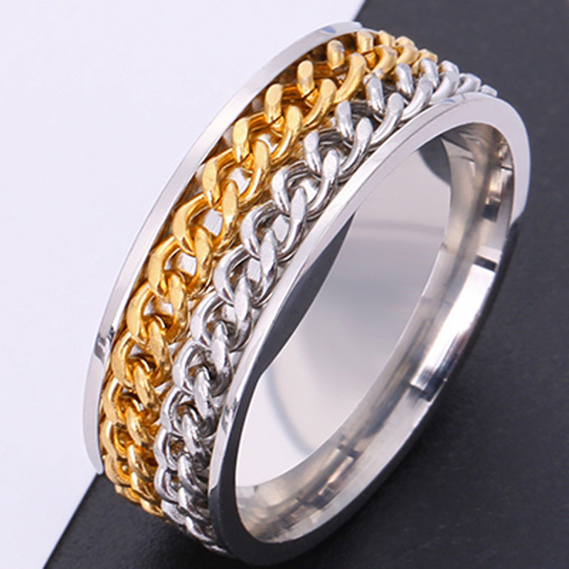 Unisex Rotating Chain Ring Titanium Steel Band 8mm Wide European Design Jewelry Elevates Style For Daily Wears