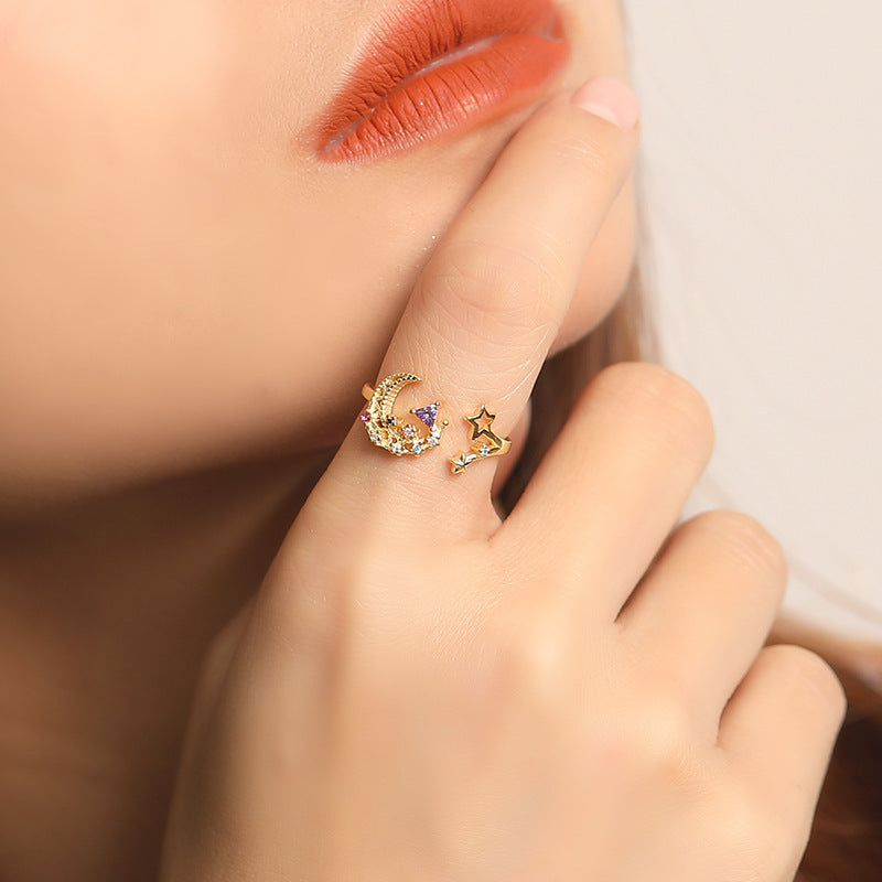 Womens Sterling Silver Crescent Moon Ring Adjustable Open Design Elegant Celestial Jewelry Bright Gift For Her