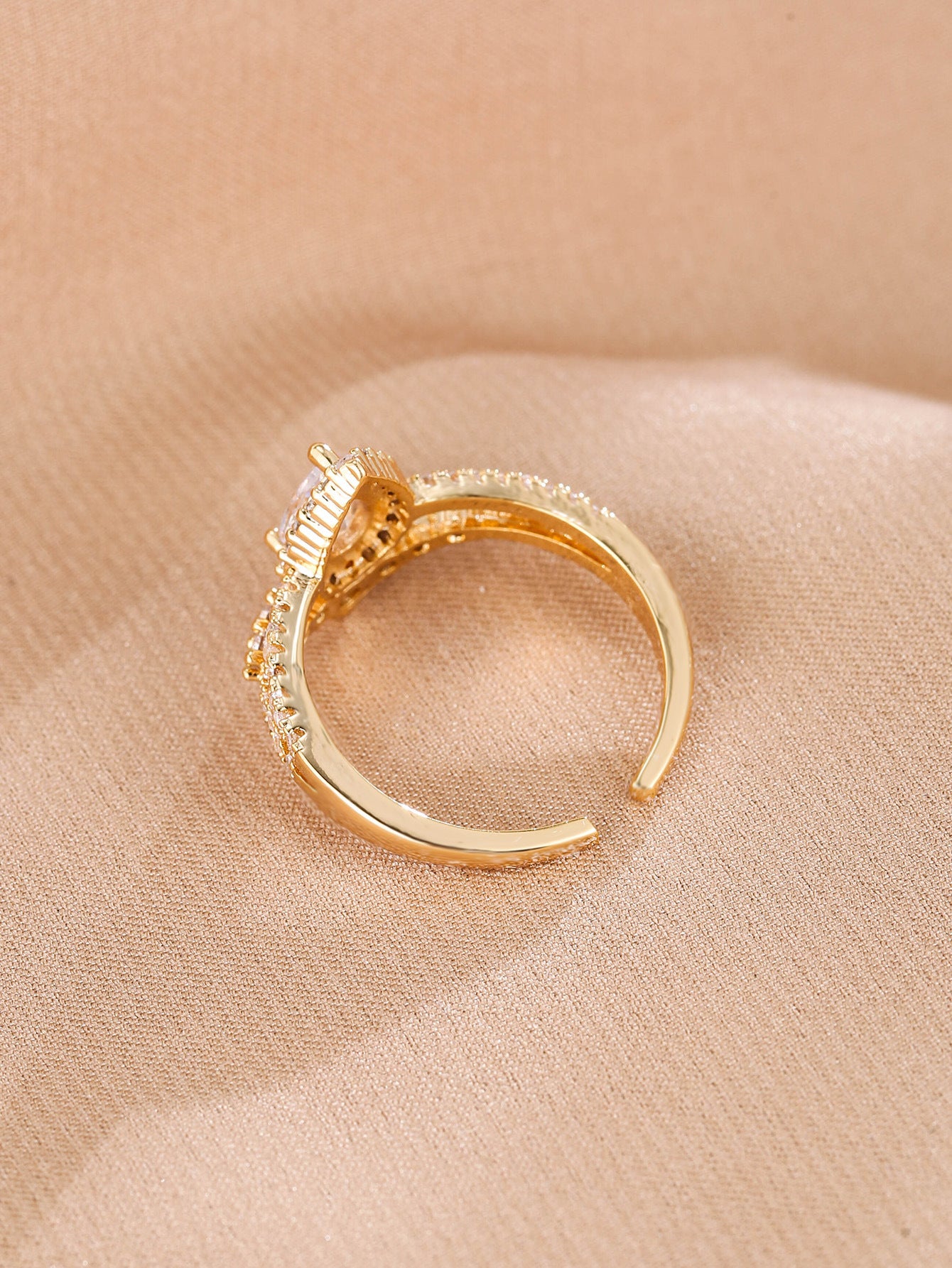 Women Crown Ring Adjustable Open Band Water Drop Design Gold Plated Jewelry Elegant Fashion Accessory Gift Tip