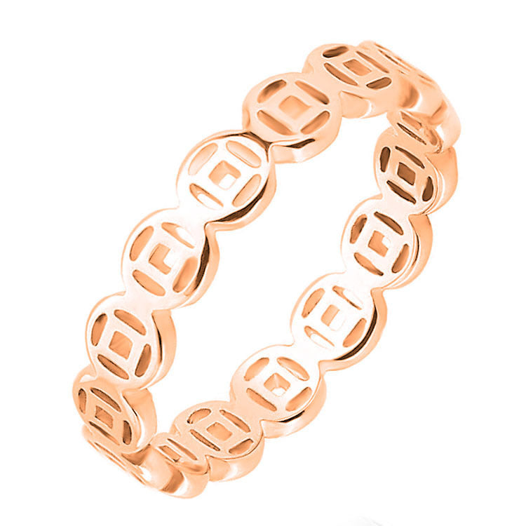 Geometric Lucky Coin Ring Unisex Stainless Steel Net Red Gold Rose Gold Jewelry For Women And Men Gift For You