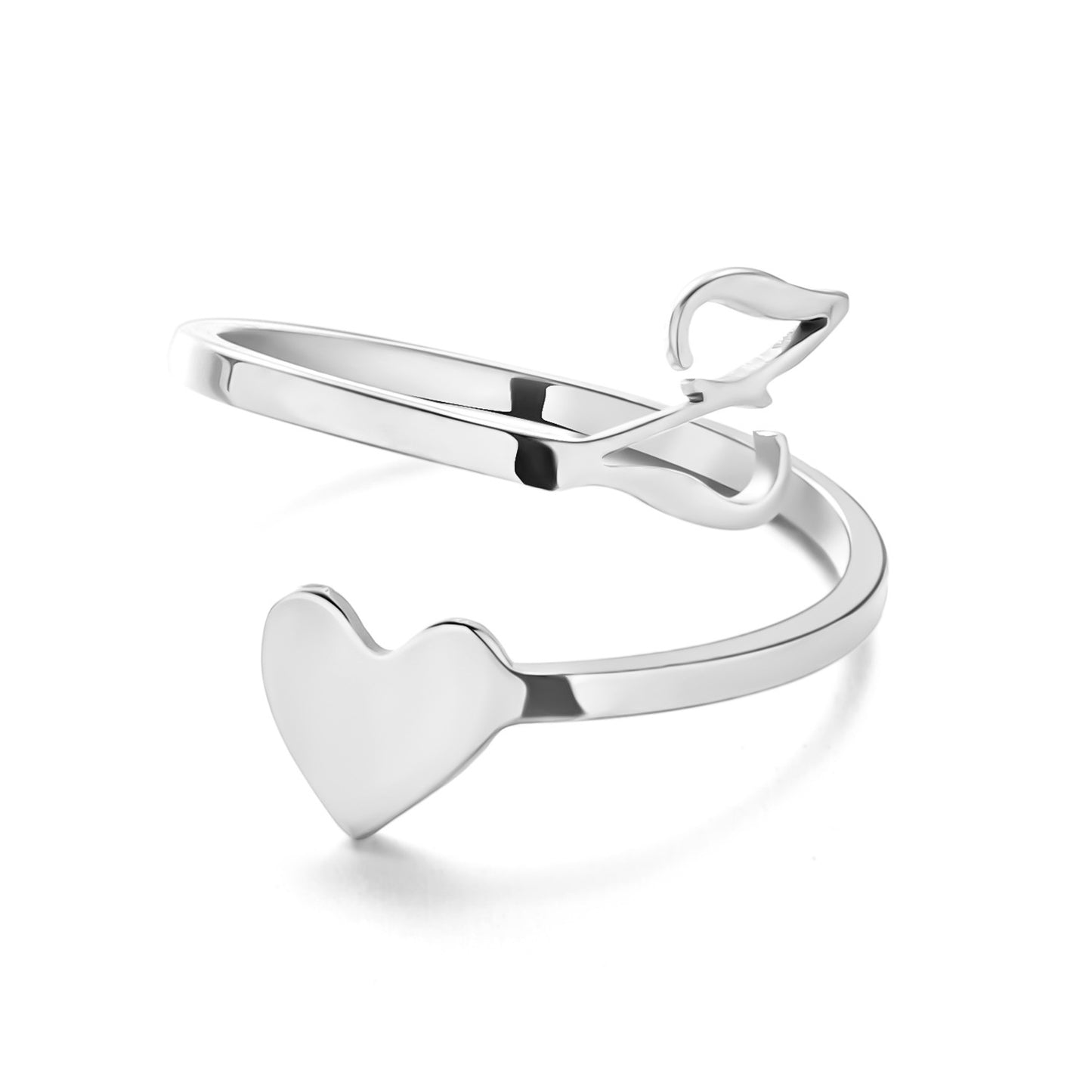 Womens Initial Letter Ring Adjustable Stainless Steel Heart Design 3D Open Heart Electroplated Fashionable Chic