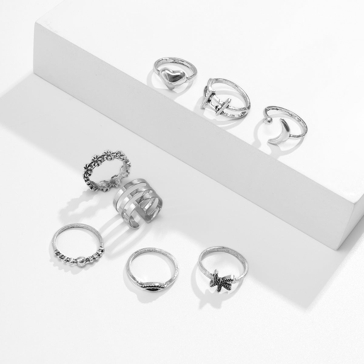 Peach Heart Alloy Ring Set with Letter Text for Women