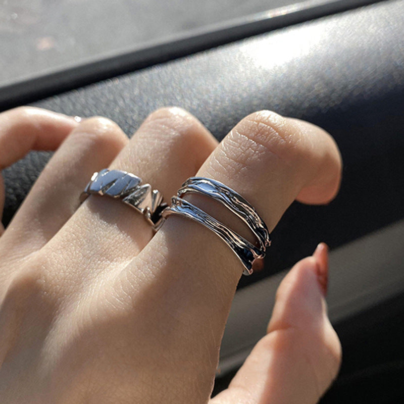 Women Adjustable Fashion Ring Elegant Personalized Geometric Copper Ring With 14K Gold Plating Textured Finish