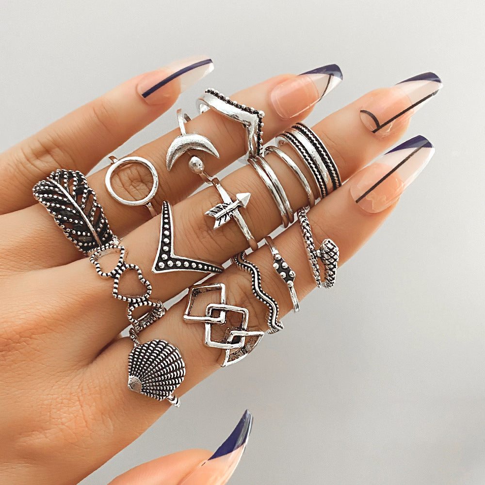 Womens Fashion Rings Geometric Hollow Flower Design Alloy Metal Electroplated Finish Statement Ring Set Flower