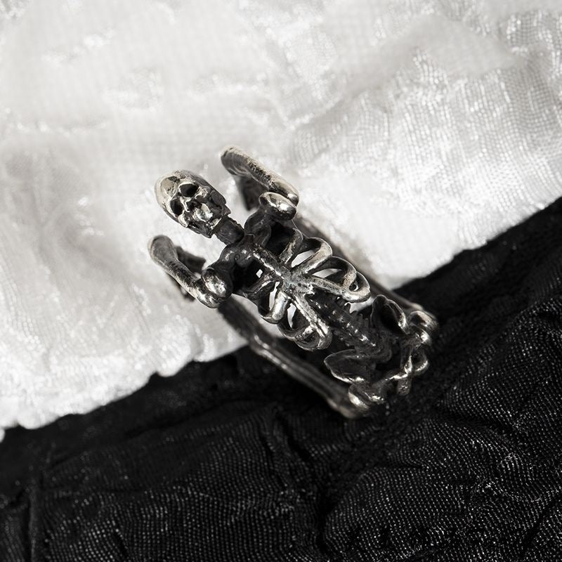 925 Sterling Silver Rock Dark European And American Trend Full Body Skeleton Yoga Skull Ring