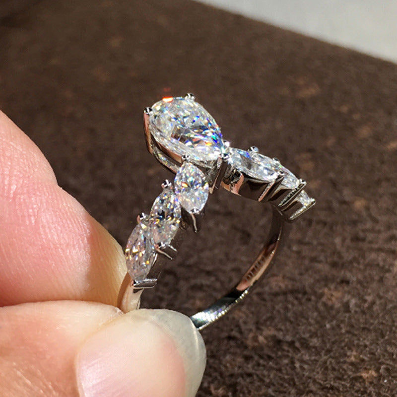 Pear Drop Zircon Ring Copper Inlaid Elegant Fashion Jewelry