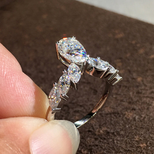 Pear Drop Zircon Ring Copper Inlaid Elegant Fashion Jewelry