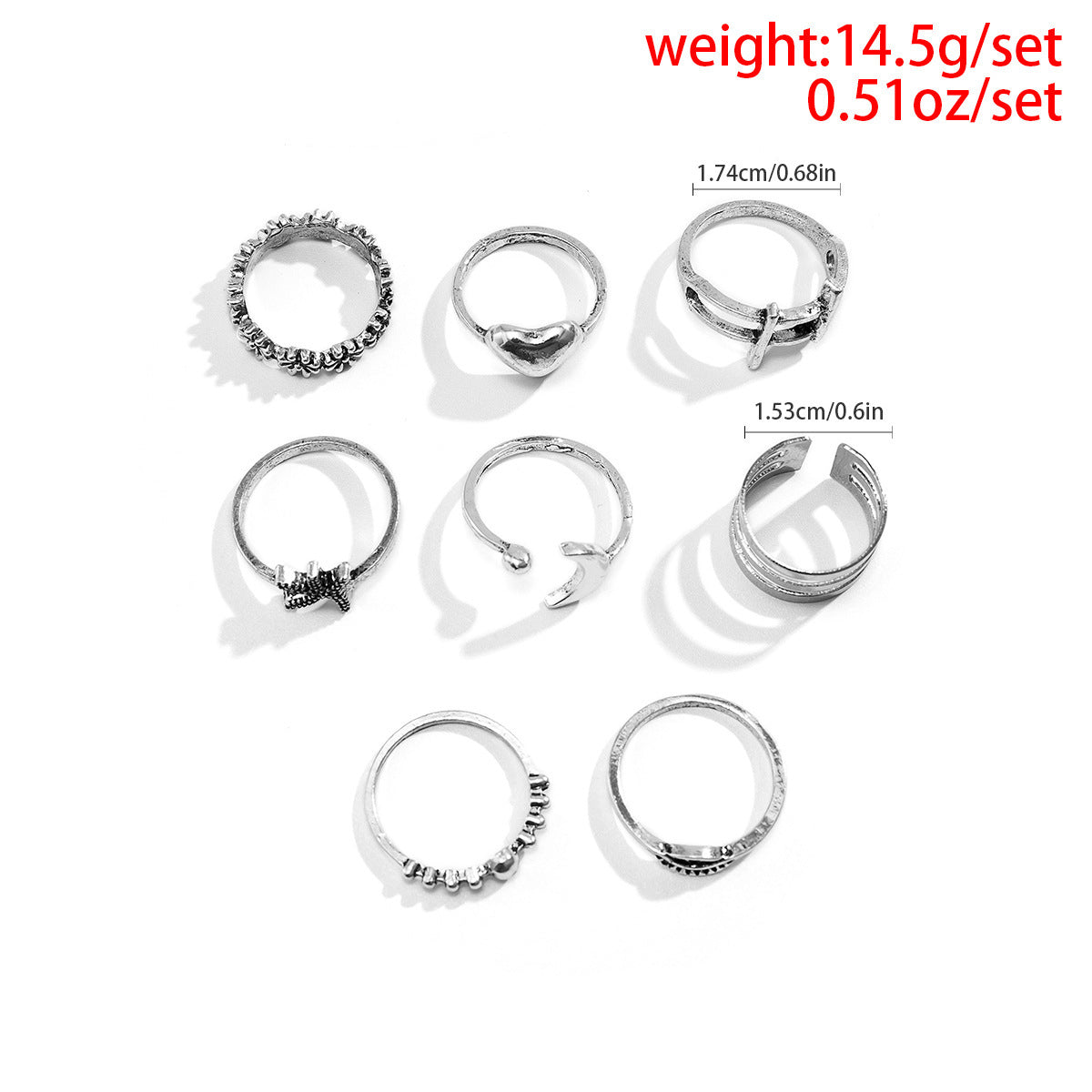 Peach Heart Alloy Ring Set with Letter Text for Women