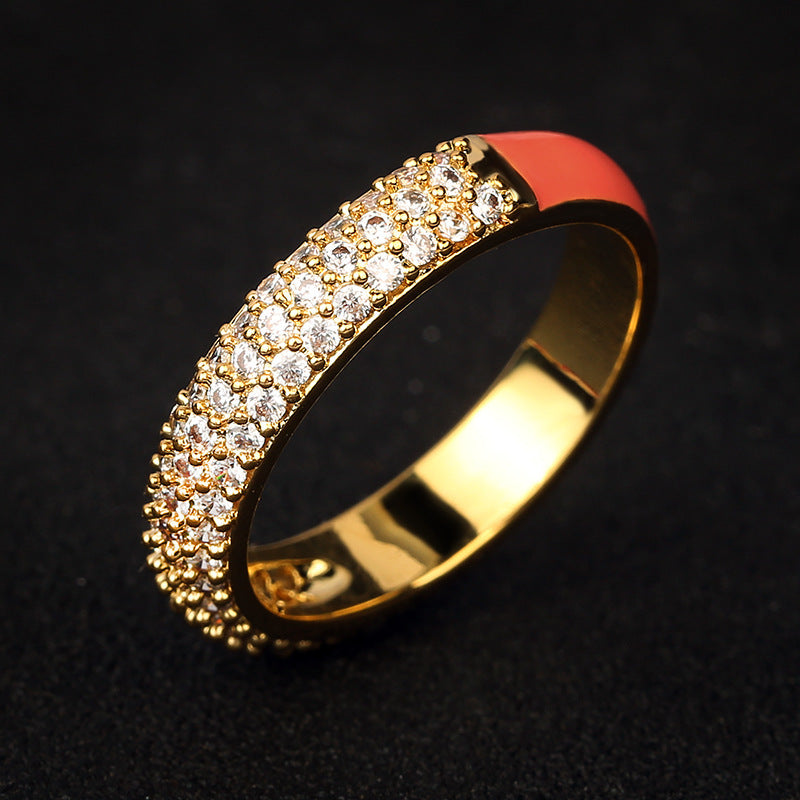 Gold Plated Oil Drip Ring With White Copper Inlay And Gemstone Accents Sizes 6 7 8 9 10 For Women And Men Everyday Wear