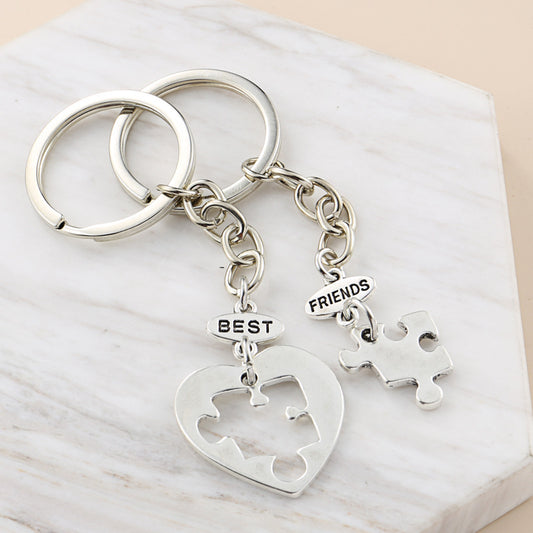 Couple Keychain Puzzle Metal Keychains With Letters Hollow Design Geometric Matching Rings For Pairs Gift For Couples
