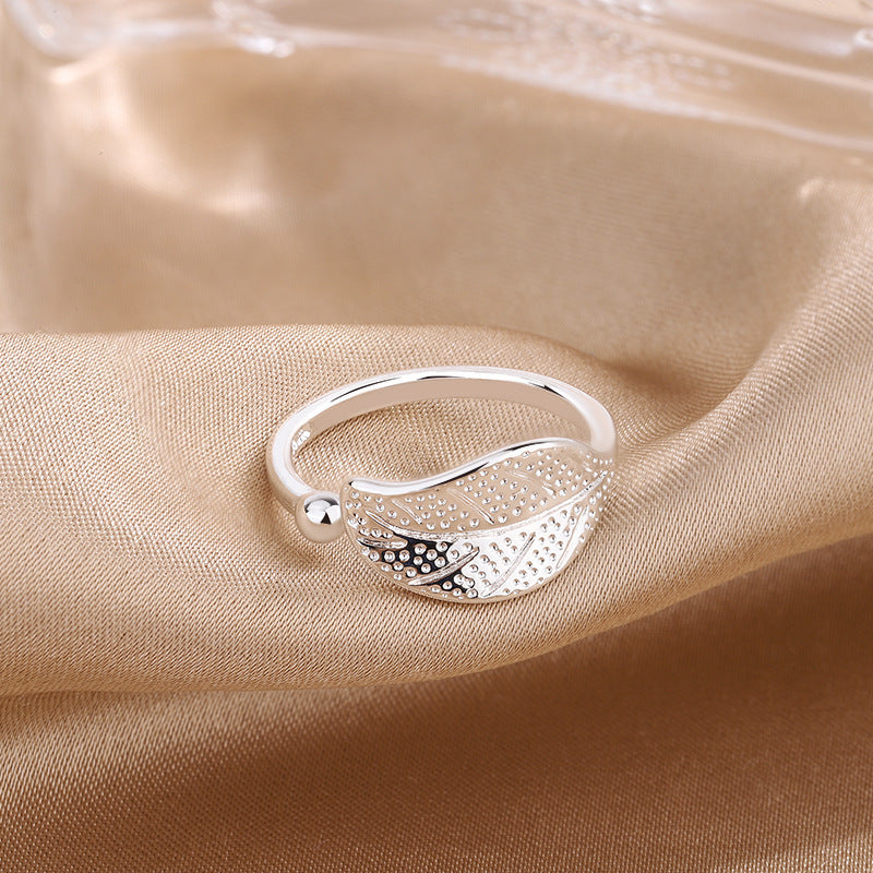 Copper Ring Adjustable Silver Leaf Band For Women Gift