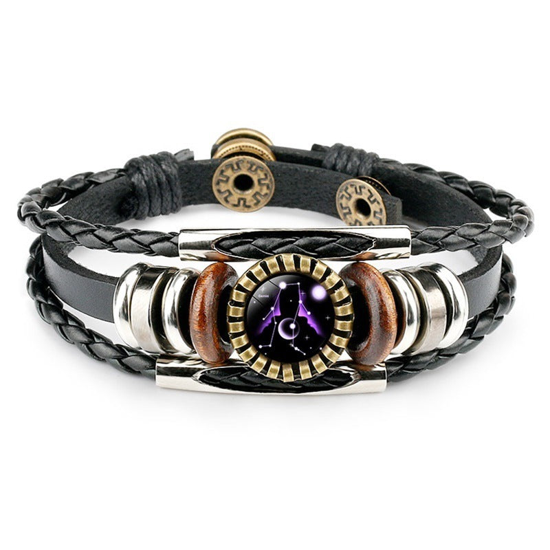 Unisex Leather Bracelet Constellation Crystal Jewelry Gift