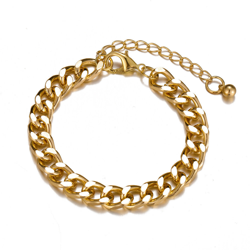 Gold Chain Bracelet Thick Design European Retro Style Alloy Jewelry For Women And Girls Elegant Everyday Wears