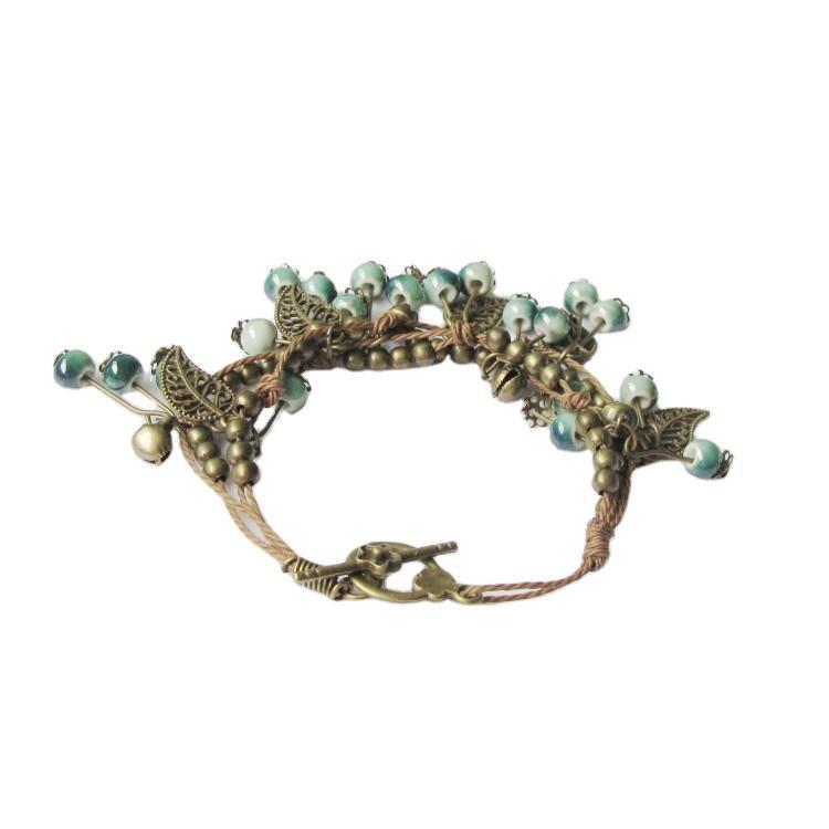 Womens Ceramic Leaf Bracelet Multilayer Flower Red Emerald