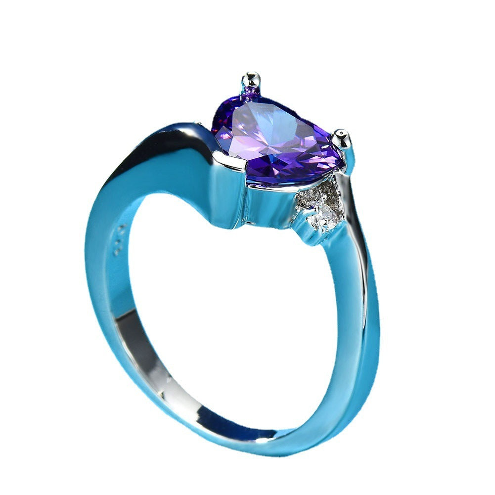 Aqua Blue Ring Gilded Gold Plated Copper With Inlaid Gemstones Love Ring Elegant Fashion Jewelry Gift For Her