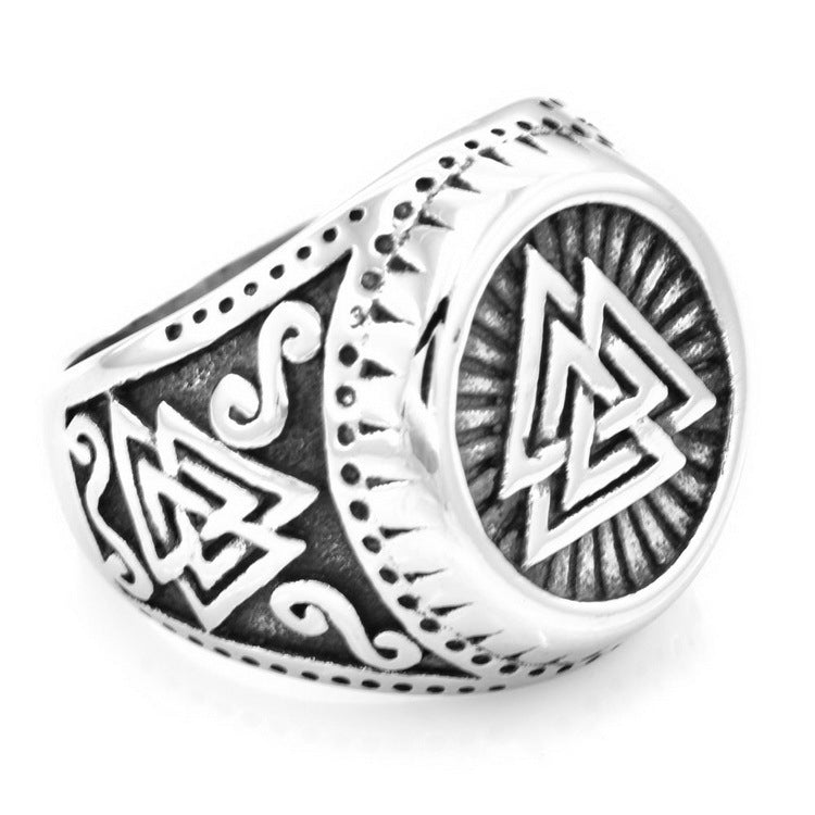 Men's Durable Alloy Ring With Triangle Sign Power Symbol Geometric Electroplated European American Fashion Jewelry