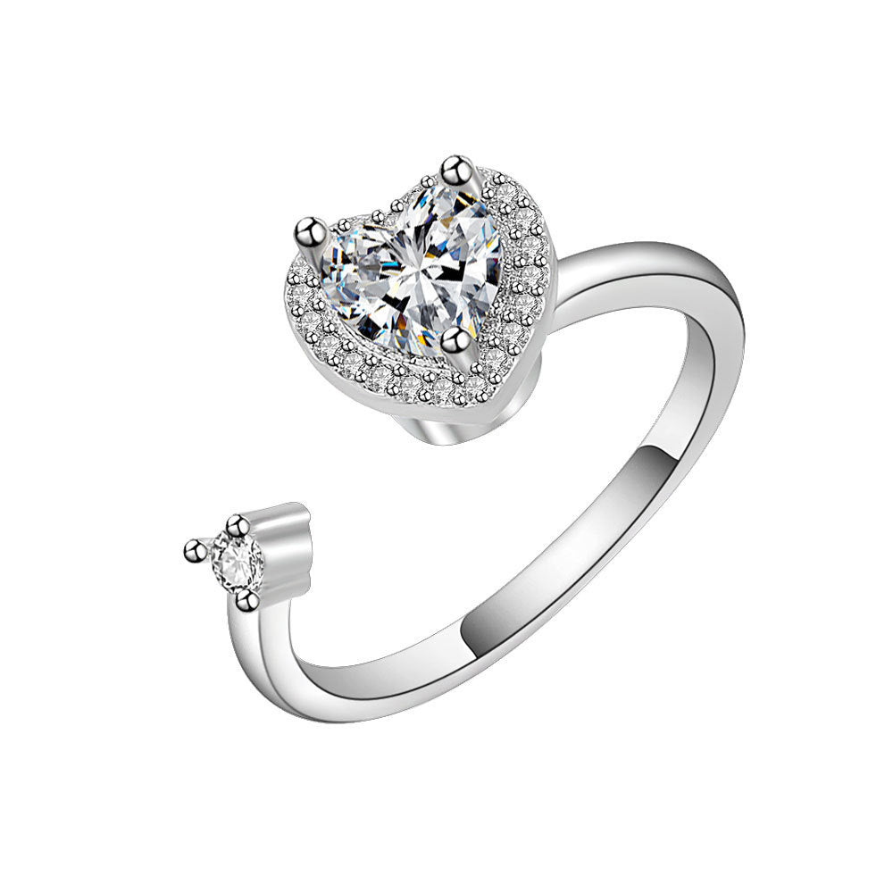 Heart Shaped Rotating Ring Copper Zircon Adjustable Jewelry