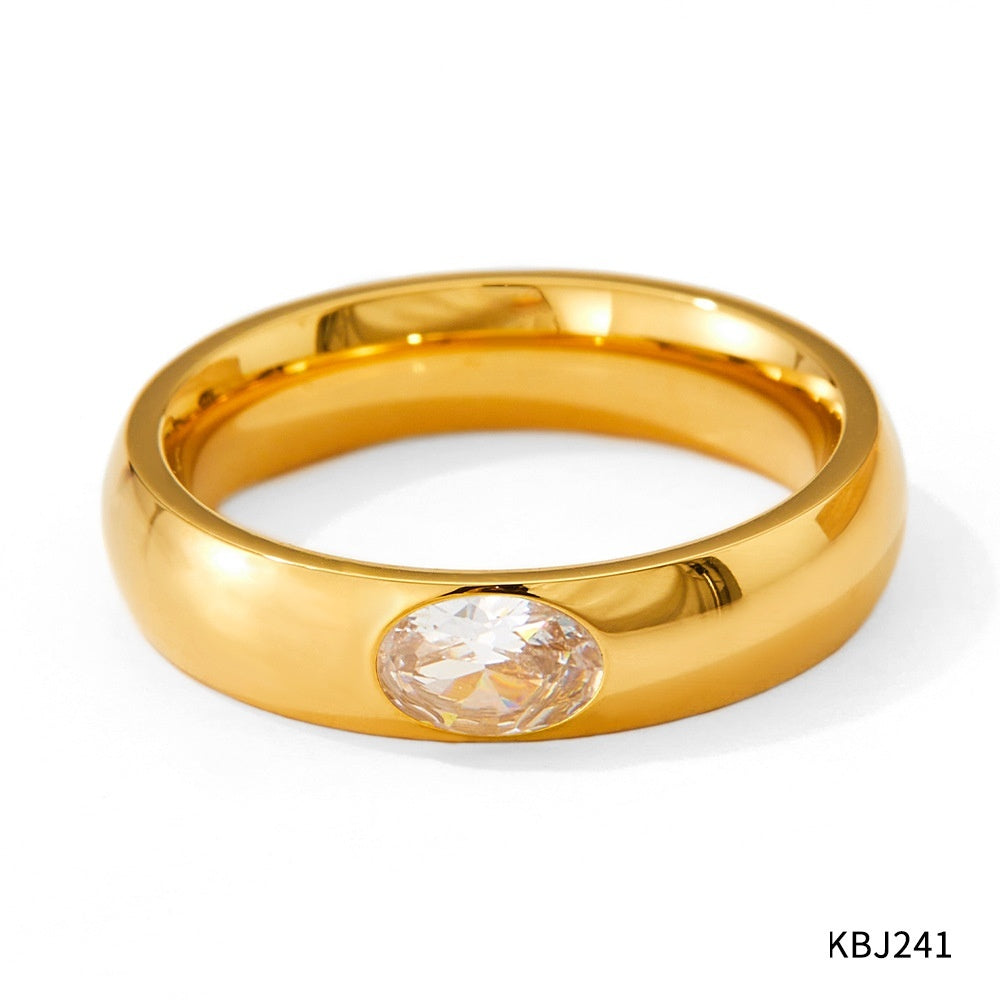 Womens Zircon Inlaid Ring Stainless Steel Electroplated