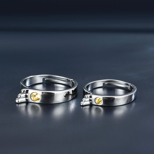 Couple Rings Set Adjustable Matching Rings For Him And Her Geometric White Copper Promise Jewelry For Couples Gift Idea