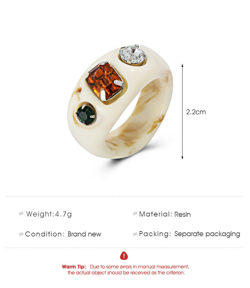 Acrylic Geometric Resin Ring With Diamond Accent Vintage Inspired Statement Jewelry For Women Casual Wear Everyday