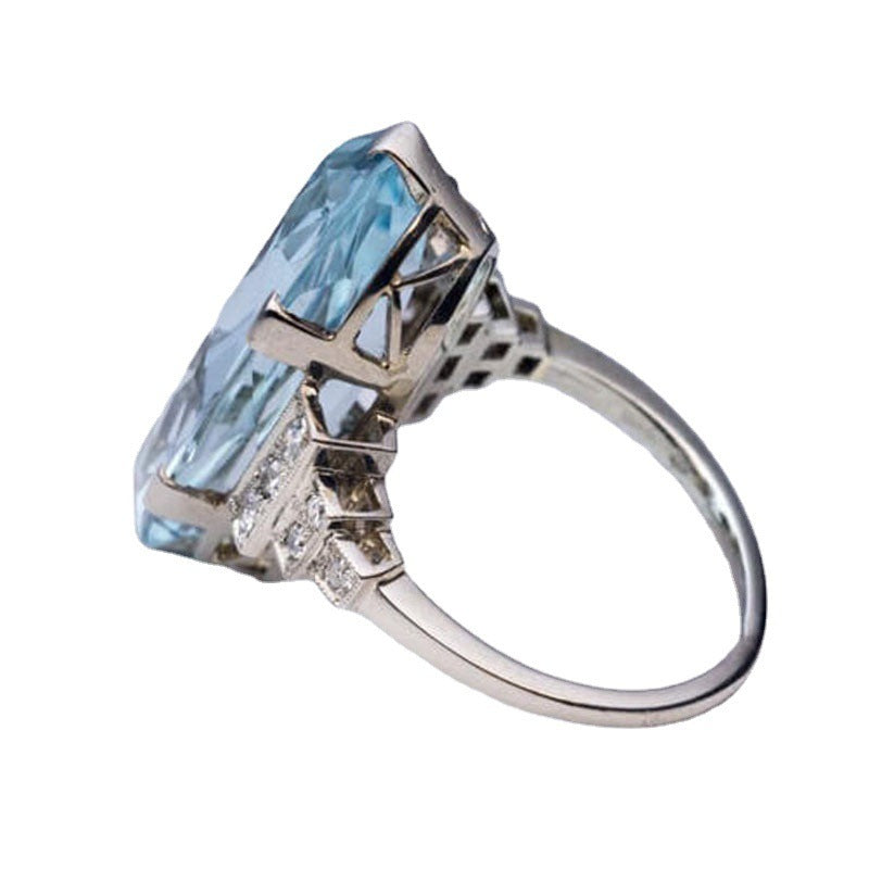 Womens Fashion Ring Elegant Drop Blue Crystal Rhinestone