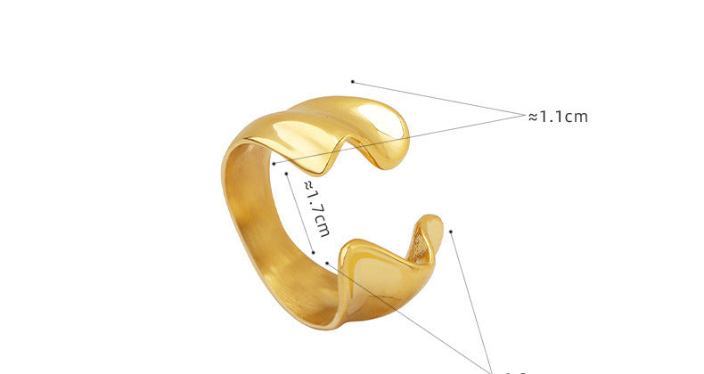 Women's Titanium Steel Ring with 18K Gold Plated Geometric Design Adjustable Opening Fashion Jewelry Statement Ring for Her Simple Ins Personality