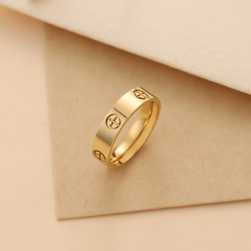 Womens Copper Ring With Cross Print Geometric Irregular Design Electroplated Finish Fashionable Ring For Women