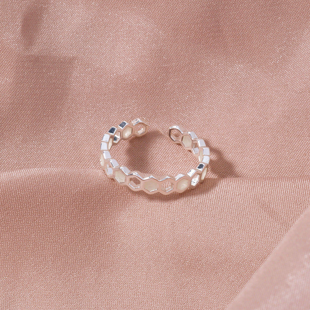 Womens Hollow Star Ring Honeycomb Zircon Copper Adjustable Electroplated Oil Dripped Finish Retro Style Vintage Ring