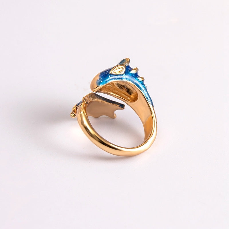 Boho Dragon Wing Adjustable Ring Zinc Alloy Enamel Glitter Statement Jewelry Blue Green Pink Red Women Sparkle