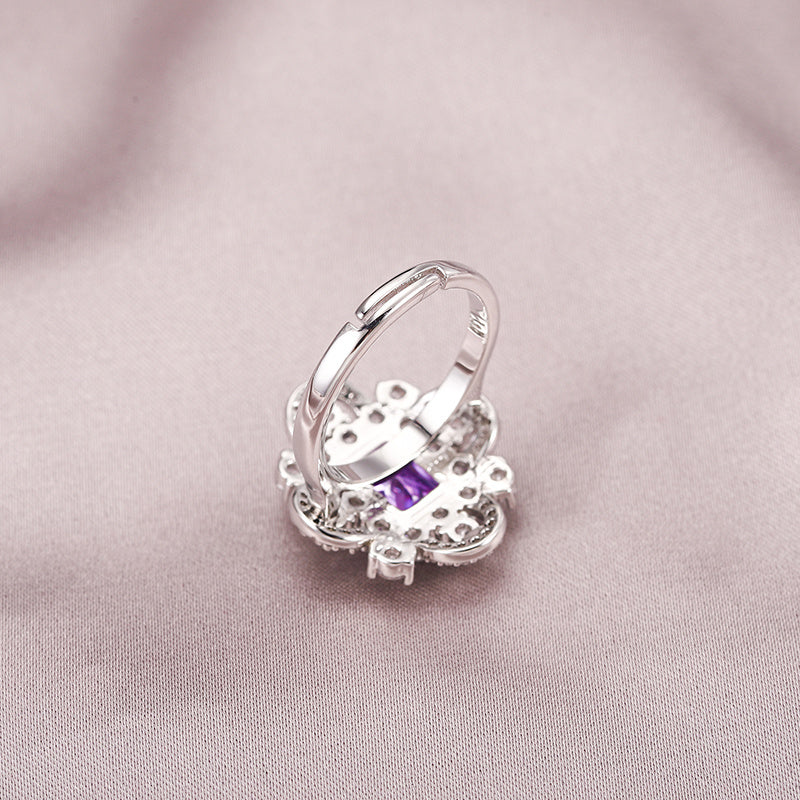 Womens Copper Ring with Color Zirconium Geometric Design Palladium White K Processing Noble Retro Fashion Ring Jewelry Gift For Her