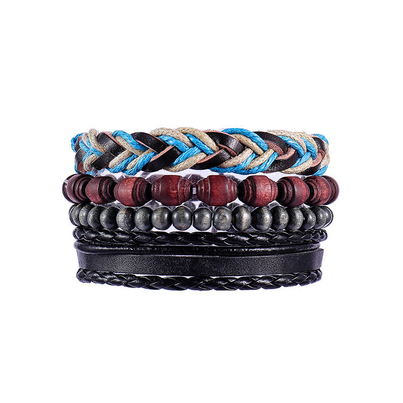 Ethnic Leather Bracelet Handmade Cowhide Beaded Woven Wristband Vintage Style Gift for Unisex Vintage Inspired