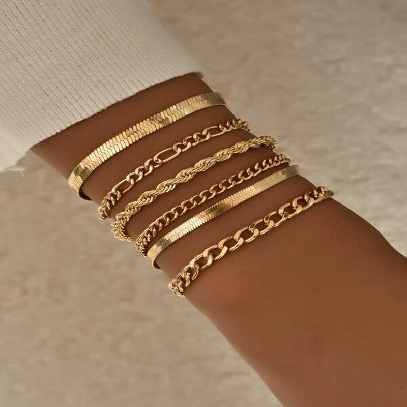 Womens Layered Chain Bracelet Electroplated Alloy Gold Tone Metal Blade Design Adjustable Length 16cm 5cm Chic
