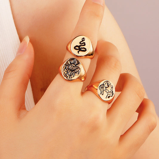 Womens Retroish Portrait Ring Alloy Plated Geometric Design Durable Fashion Jewelry For Everyday And Occasions