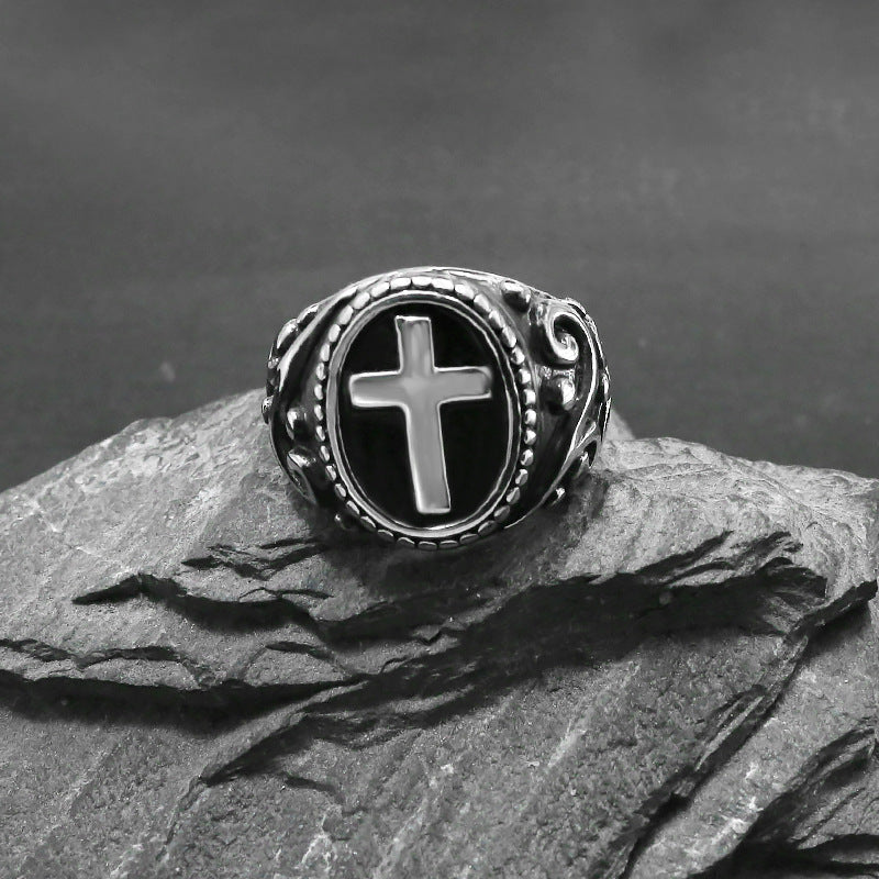 Unisex Titanium Steel Vintage Cross Ring With Bold Personality Design For Daily Wear Gift Ready Everyday Trend