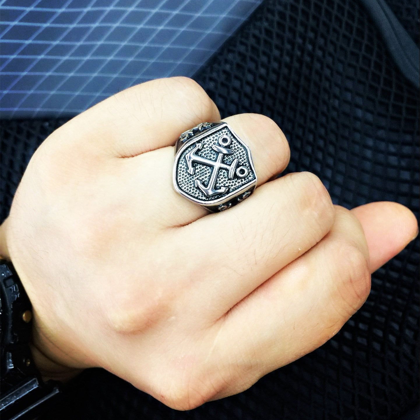 Pirate Anchor Domineering Mens Ring Titanium Steel Jewelry Accessory Bold Masculine Style Bold Polished Finish