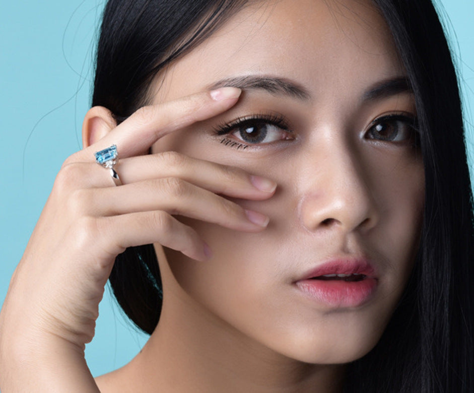 Womens Engagement Ring Topaz Sapphire Copper Geometric Design Anniversary Promise Wedding Diamond Accent Jewelry