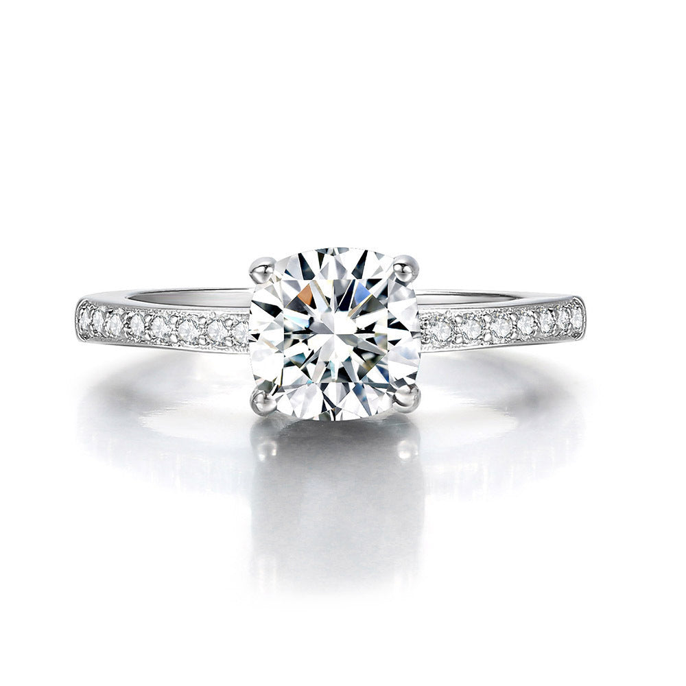 Women Geometric Ring Having Zircon Inlay Copper Band White Gold Plating Emerald Dark Blue Light Blue Malachite