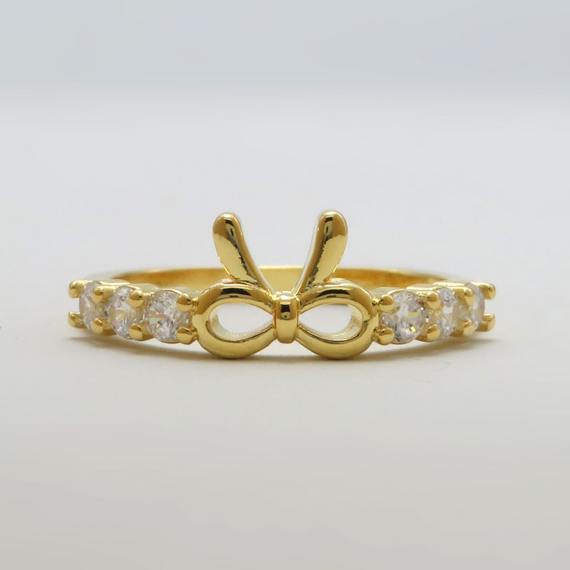 Womens Bowknot Ring With Zircon Inlay Yellow Gold Plated Copper Ring Fashion Jewelry Gem Semi Precious For Her