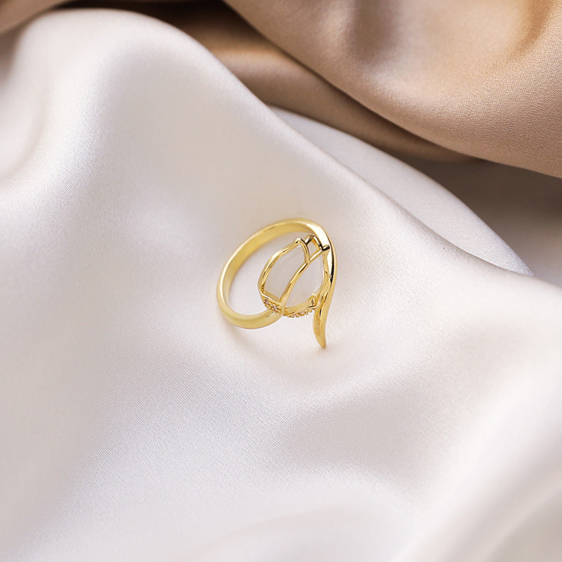 Opal Tulip Flower Ring Gold Plated Fashion Jewelry For Womens Daily Wear Elegant Accessory Modern Sparkle Ring