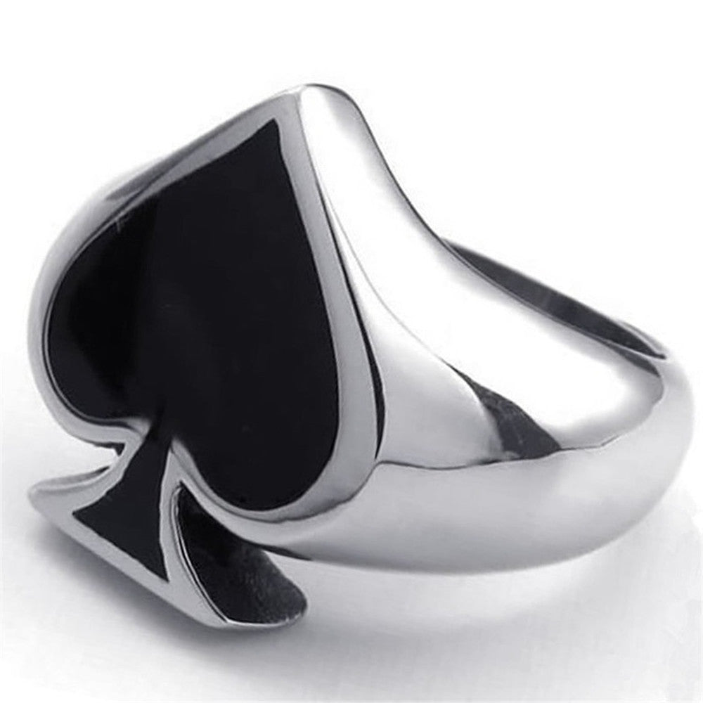 Mens Geometric Alloy Ring Black Plated European Spade