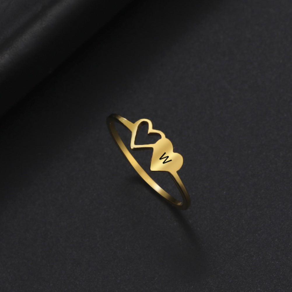 Womens 18k Gold Plated Stainless Steel Double Love Ring Hollow Design Simple Letter Ring Fashion Jewelry Gift For Women