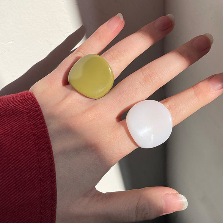 Resin Leaf Ring Set for Women Green Orange and Green White Individually Packed Two Pack Lightweight Shine Plus