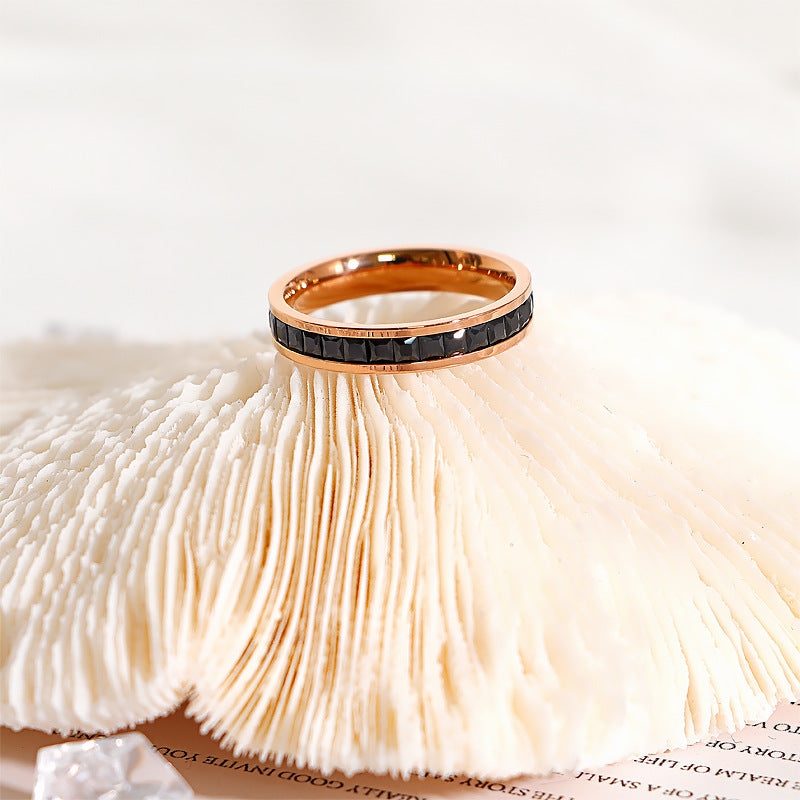 Starry Ring Titanium Steel Diamond Band Elegant Durable Everyday Wear Jewelry Gift For Her Pink Sizes US4 5 6 7